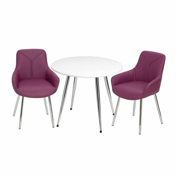 Gift Mark Mid-Century Modern Round Kids White Table with Purple Arm Chairs T3082PU